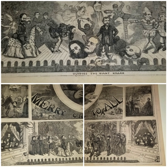 C1865 HARPERS WEEKLY civil war CENTERFOLD ENGRAVING Christmas THOMAS NAST SANTA - Picture 3 of 9